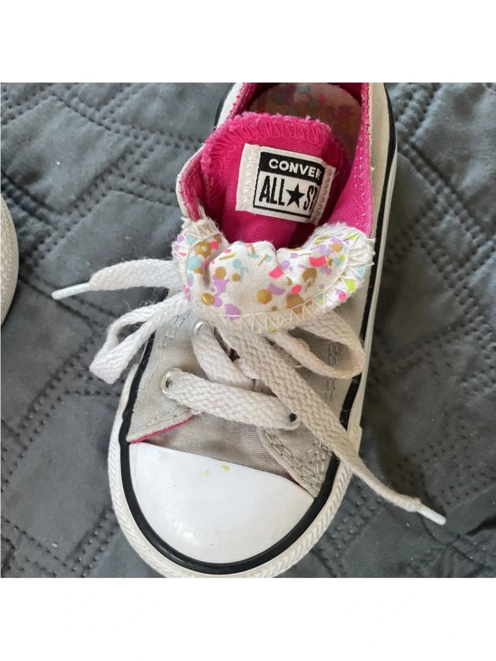 Kids Grey & Pink Canvas Sneakers - Classic Low Top